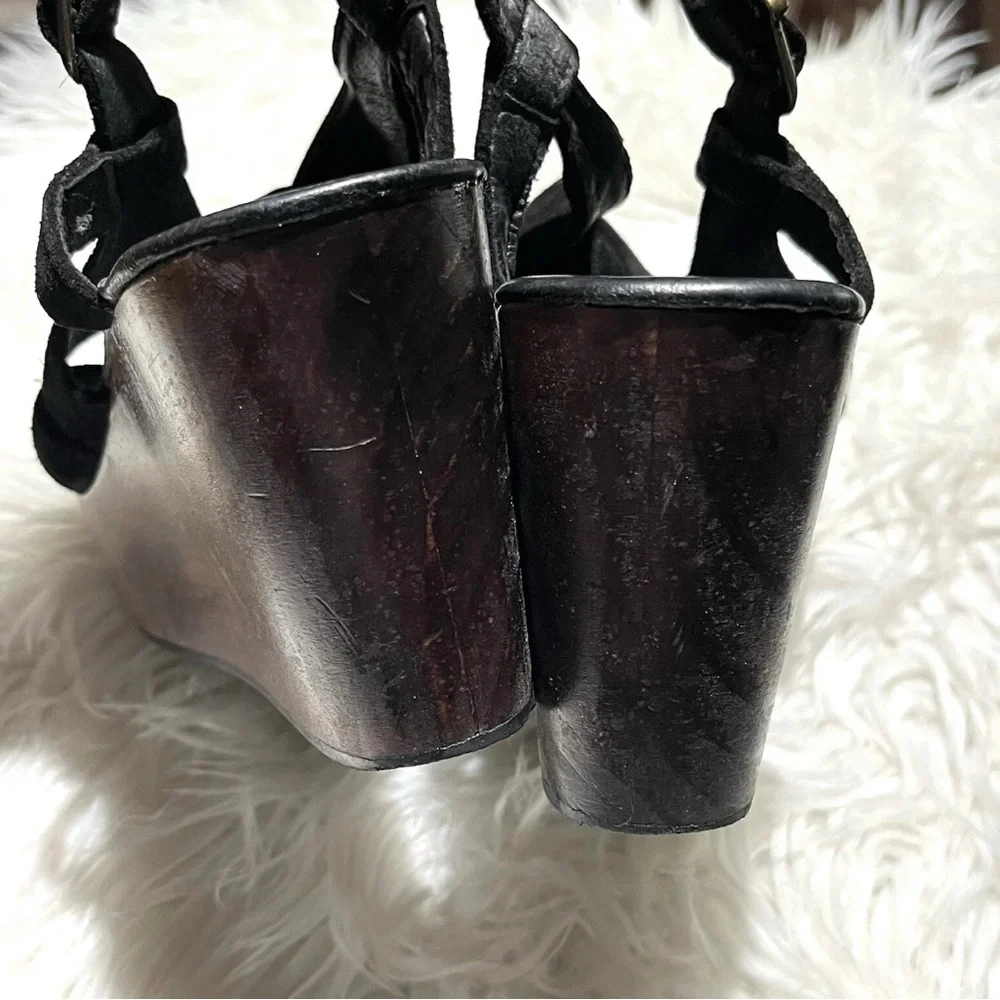 Cordani Josie Black Suede Leather Wedge Platform Sandals